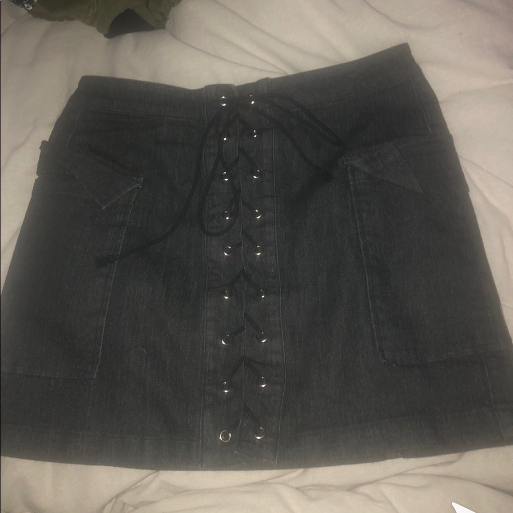 lace up black mini skirt